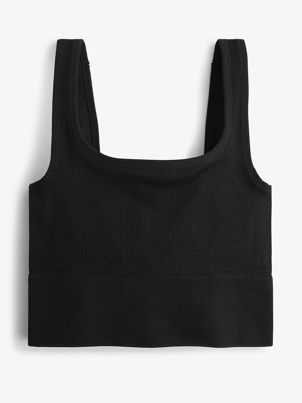 J.Crew Active SculptStretch Squareneck Ribbed Sports Bra XS Black Tank Scoop